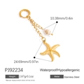Titanium steel 18K gold earring with starfish charm and natural seashell pendant - Starfish and Shell Charm (PJ92234) / Natural Shell Random Color (2.87g) / Gold