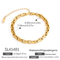 Golden stainless steel heart link bracelet with lobster clasp and adjustable extension chain - Flat Oval Rectangular Chain (SL41481)