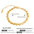 Golden stainless steel heart link bracelet featuring a polished finish and lobster clasp - Stereo Heart Chain (SL41483)