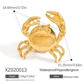 Gold-plated stainless steel crab brooch with detailed crab shell and claw design - Golden Crab Shape (XZ020013)
