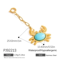 Golden stainless steel crab pendant with oval turquoise stone, 25.6mm beach jewelry charm - Crab with Blue Stone Inlay Charm (PJ92213) / 25.63mm / Gold