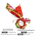 Bunte Seidenschal-Halskette mit goldener Edelstahlkette und Herzanhänger für Damen - Rotes Blumenmuster (SL41503A)