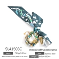 Grünes tropisches Seidenschal-Armband mit vergoldeter 18k Edelstahl-Kette - Dunkelgrün Nautisch (SL41503C)