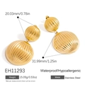 Orecchini a goccia in acciaio inossidabile dorato con strisce verticali testurizzate - Stile Sfera a Costine a Doppio Strato (EH11293)