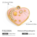 Colgante de corazón en esmalte rosa en acero inoxidable bañado en oro 18K con estrellas - Estilo Corazón Luna Estrella Rosa (PJ92289A)