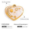 Colgante de corazón blanco de acero inoxidable con luna dorada, estrellas y circonas - Estilo Corazón Luna Estrella Blanco (PJ92289B)