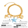 Bracciale oceano dorato con stella marina blu e corallo in acciaio inossidabile - Bracciale con Ciondolo Elemento Oceano (SL41507)