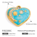 Colgante de corazón azul claro con luna y estrellas doradas de acero inoxidable - Estilo Corazón Luna Estrella Azul Cielo (PJ92289C)