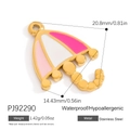 Colgante de paraguas en acero inoxidable oro de 18K con esmalte rosa y blanco - Estilo Paraguas Esmalte Rosa Blanco (PJ92290)