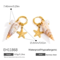 Orecchini in acciaio dorato con stella marina, conchiglia, perla e dimensioni - Stile Stella Marina Conchiglia (EH11868)