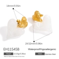 Gold-plated C-shaped stainless steel heart earrings with white shell texture detail - Heart Shell Texture Style (EH11545B)