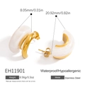 Golden C-shaped stainless steel earrings with white marble resin inlay details - Stainless Steel Marble Splicing Style (EH11901)
