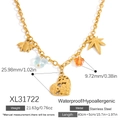 Goldene Edelstahlkette mit Anhängern aus Biene, Ahornblatt, blauem Schmetterling und Blumen - Biene Herz Ahornblatt Stil (XL31722)