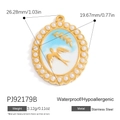 Blue enamel bird pendant in 18k gold plated stainless steel with pearl border detail - Oval Blue Bird (PJ92179B)