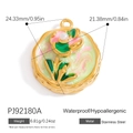 Vintage stainless steel floral pendant with green marble enamel and a center pearl - Green Pearl Floral (PJ92180A)