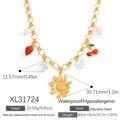 Goldene Edelstahlkette mit bunten Blumen- Bienen- und Erdbeer-Anhängern - Erdbeere Kirsche Sonnenblume Stil (XL31724)