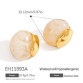 Pendientes vintage franceses de resina jaspeada y acero inoxidable chapado en oro 18K - Estilo de Patrón de Mármol de Superficie de Huevo (EH11893A)
