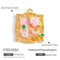 18K gold plated stainless steel frame pendant with pink rose and pearl charms - Pink 3D Photo Frame (PJ92168A)