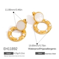 Golden stainless steel hoop earrings with textured diamond pattern and pearl inlay - Rhombic Pattern Pearl Hoop Style (EH11892)