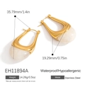 Pendientes minimalistas de acero en forma de U bañados en oro con esferas de mármol - Estilo de Patrón de Mármol en Forma de U (EH11894A)