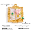Pink rose window charm in 18K gold plated stainless steel, 26.47x20.1mm size - Window Rose Bread (PJ92168B)