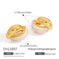 Gold-plated stainless steel U-shape earrings with white marble resin accents - Geometric Cross Marble Pattern Style (EH11897)