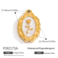 18K gold-plated stainless steel oval pendant with embossed rose on white shell inlay - Oval White Rose (PJ92173A)