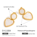 Pendientes de acero inoxidable dorado con corazón y círculo e incrustación de nácar - Estilo de Incrustación de Concha de Corazón (EH11884)