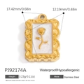 Gold stainless steel rectangular rose pendant with mother-of-pearl inlay detail - Rectangular White Rose (PJ92174A)