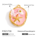 Pink enamel heart pendant in 18K gold plated stainless steel with starfish and flower - Pink Butterfly Sea Star (PJ92175B)