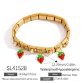 Italiaanse bedelarmband van goudkleurig roestvrij staal met aardbeien en zirkonia-stenen - Aardbei Hanger (SL41528) / Goud