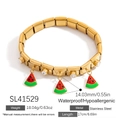 Gouden roestvrijstalen stretch armband met kristallen en rode watermeloen bedels - Watermeloen Hanger (SL41529) / Goud