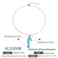 Gold stainless steel necklace featuring asymmetric blue and white tropical fish pendants - Blue And White Double Fish Style (XL31699B)