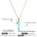 Golden stainless steel necklace featuring light blue double fish pendants in 18K finish - Light Blue Double Fish Style (XL31699C)