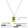 Colorful tropical fish pendant on gold stainless steel chain with multi-color layered design - Colorful Patchwork Tropical Fish Style (XL31700A)