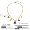18K vergoldete Edelstahlkette mit bunten Fruchtanhängern und weißen Perlen für Damen - Sommerfrucht Künstliche Perle Stil (XL31744)