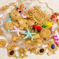 Assorted gold stainless steel charms with enamel and pearls for DIY jewelry making - Random Blind Box Series (No Returns)