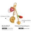 Portachiavi in acciaio inox con ciondoli fragola, perla, nautilus e anguria - Stile Perla Fragola (BL010017)