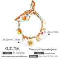 Collier foulard en acier inoxydable avec breloques dorées de cœur, étoile et citron - Collier Multi-Éléments avec Foulard en Soie (XL31756)