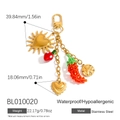 Stainless steel keychain featuring gold heart, mushroom, and red pepper charms - Chili Mushroom Style (BL010020)