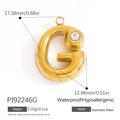 Stainless steel gold plated letter G pendant with white zircon stone inlay and dimensions - Letter G Style (PJ92246G)