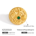 Broche océano de acero inoxidable dorado con estrella de mar y gema verde - Estilo Oceánico Vida Marina Con Relieve (XZ020019) / Chapado en Oro de 18K