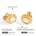 Pendientes de perlas ovales de acero inoxidable dorado con textura vintage grabado - Estilo de Perla Artificial (EH11810A)