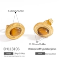 Pendientes minimalistas de acero dorado con piedra natural de ojo de tigre marrón ovalada - Estilo de Piedra de Ojo de Tigre (EH11810B)