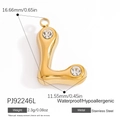 Polished gold stainless steel balloon letter L pendant with inset zircon gemstones - Letter L Style (PJ92246L)