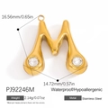 Waterproof gold stainless steel letter M pendant with zirconia stones in drop design - Letter M Style (PJ92246M)