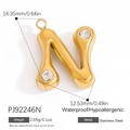 Polished gold stainless steel letter N pendant with sparkling zircon stone accents - Letter N Style (PJ92246N)