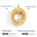 Polished 18K gold stainless steel oval charm with sparkling crystal accents for DIY jewelry - Letter O Style (PJ92246O)