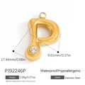 Waterproof gold plated stainless steel letter P pendant with a round white zircon stone - Letter P Style (PJ92246P)