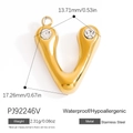 Gold stainless steel letter V pendant with sparkling cubic zirconia settings - Letter V Style (PJ92246V)